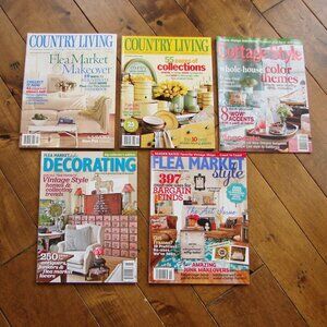 Flea Market Vintage Antique Decorating Magazines Lot of 5 Country Cottage Style
